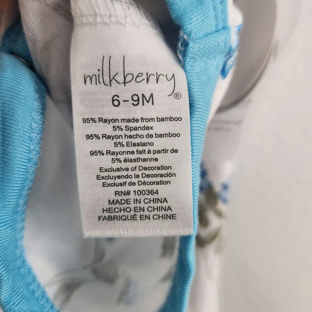 Milkberry Baby Girls 6-9M Blue Hydrangea Bamboo 3 Piece Bodysuit Legging Set NWT